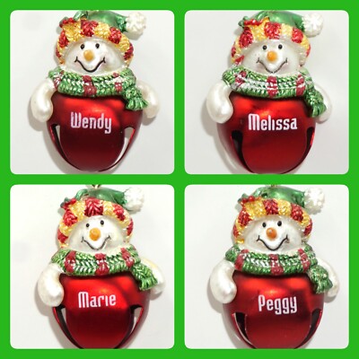 Jingle Bell Christmas Ornament Snow Woman Red Pre-Printed Pick Name Ganz Girls