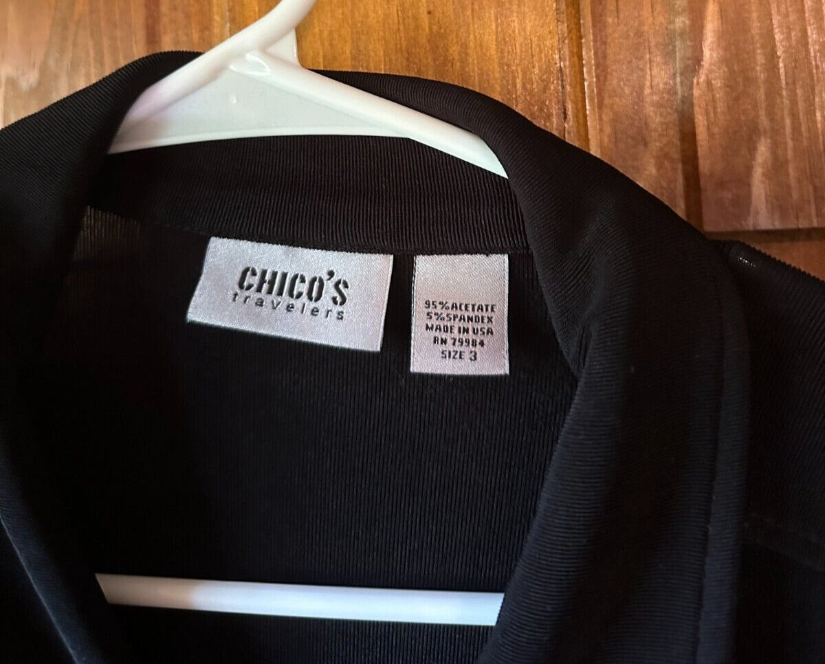 Chico's Travelers Jacket size 3 or XL Black Zip Closure Collared