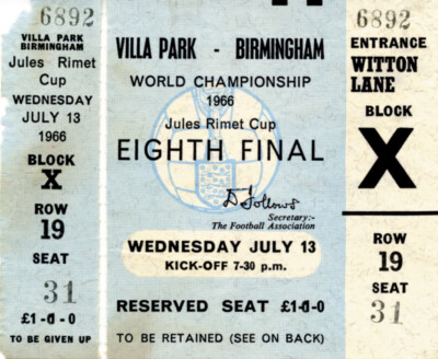 Ticket D'entrée Original Coupe Du Monde De Football - 13 Juillet 1966 - Angleterre