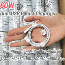 60W USB-C to Type-C Cable PD Fast Charger Lot For Samsung iPhone 15 16 iPad Pro