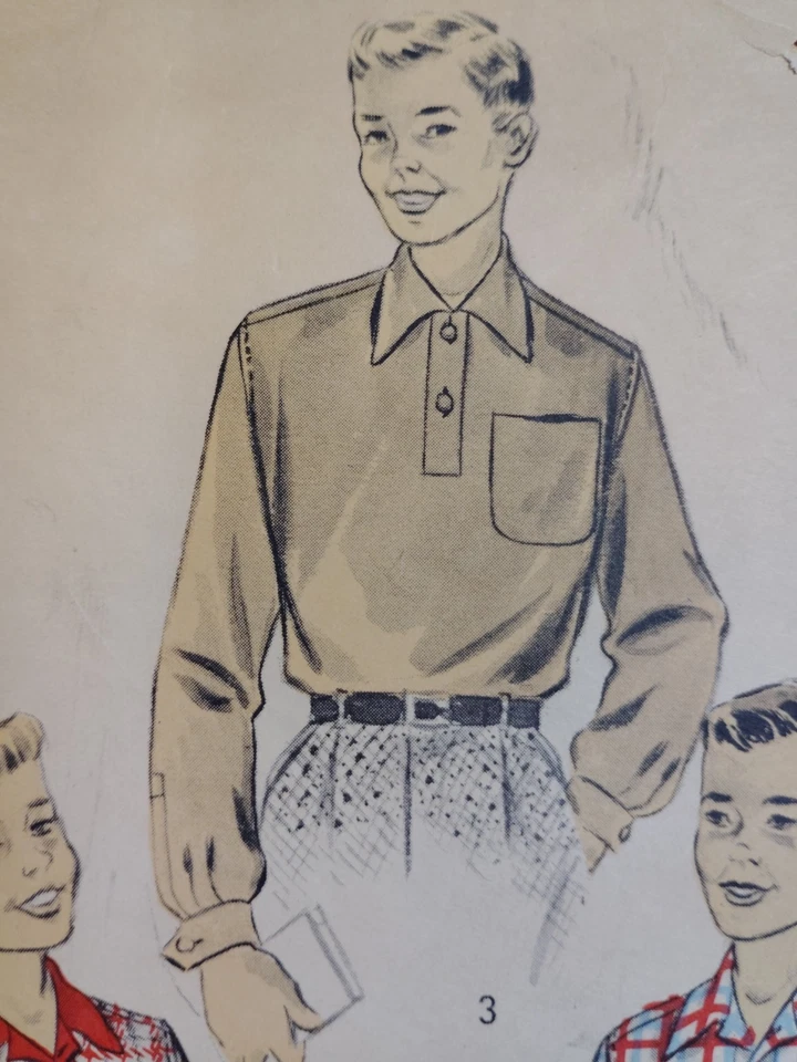 Sport Shirt Boys M 10 12 Advance 6732 Sewing Pattern Cut 1/2 Button Pullover VTG - Image 3 of 4