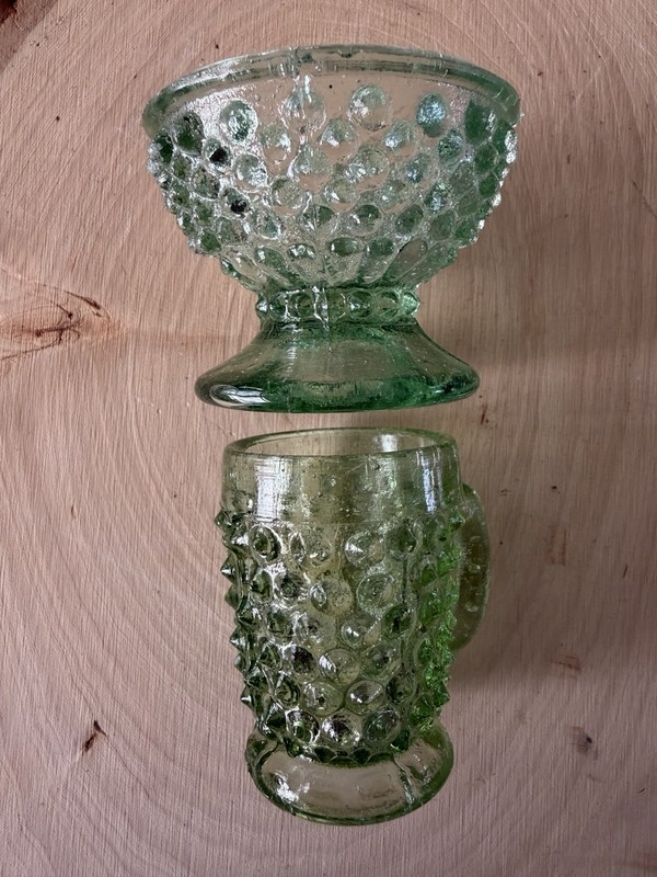 Fenton Hobnial Colonial Green Glass Miniature Cup and Bowl Tiny Sized Set of 2