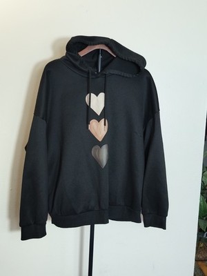 SHEIN CURVE Women's Plus 3XL Black Fleece Pullover Hoodie Heart Graphic