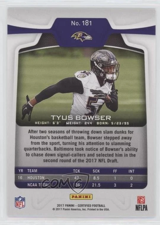 2017 Certified Rookies Mirror /299 Tyus Bowser #181 Rookie RC - Image 2 of 2