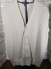Roundtree  Yorke Men s Beige Button Up Sweater Vest 100 cotton Sz XL