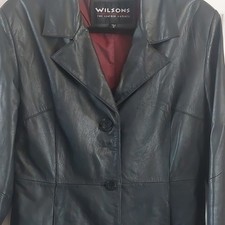 Vintage Wilsons Women's Black Leather Button Front Lined Collared Jacket Size M