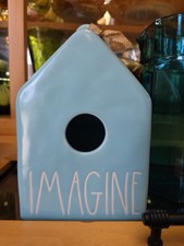 Rae Dunn Aqua BLUE IMAGINE Square Birdhouse Spring Artisan    5" W X  7" H