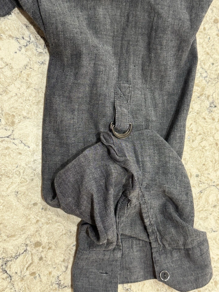 Eileen Fisher XL Gris, Mezcla de Lino Cambray Top Abotonado, Manga Larga Foto 4 de 4