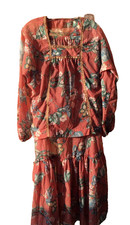 VTG 70s Butterfly Print 2 Pc Skirt Set Sz L Handmade Top Skirt Festival Hippie