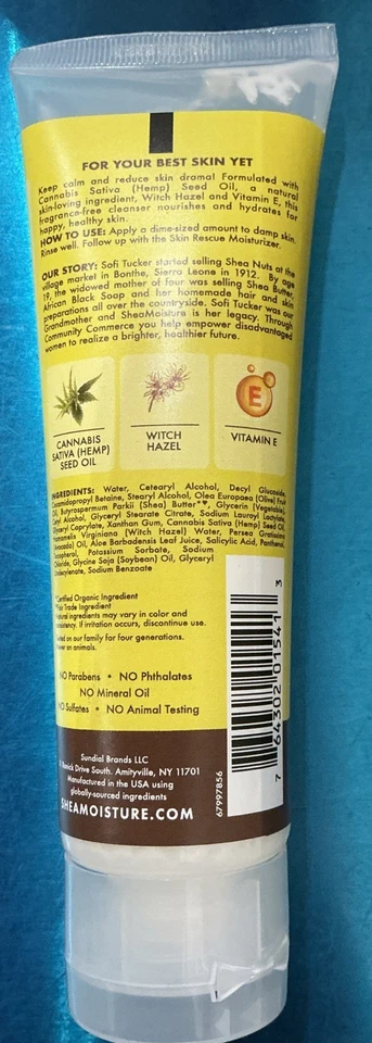 Crema limpiadora de rescate de piel hidratante de karité 3* aceite de semilla de cáñamo y hamamelis 4 oz Foto 4 de 4