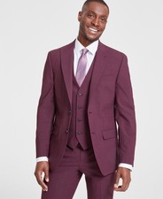 Bar Iii Mens Slim fit Suit Jacket Blazer 38 R Berry Red Solid Stretch