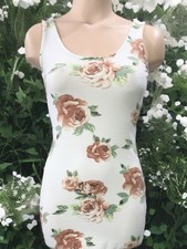 Forever 21 Women’s White Pink Rose Print Tank Bodycon Cotton Dress Size S