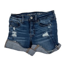 American Eagle Midi Jean Shorts Distressed Stretch Cuffed Size 00