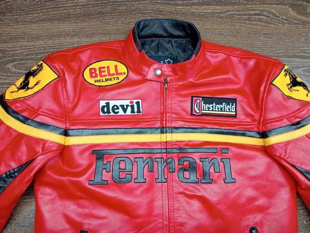 Ferrari Racing Leather Jacket Handmade Genuine Cowhide Custom Fit