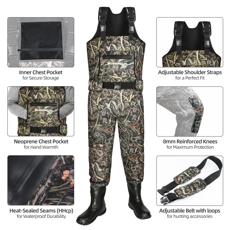 Men’s Chest Waders with Boots – Waterproof 4mm Neoprene Fishing Waders, Reinf... - Image 3 of 4