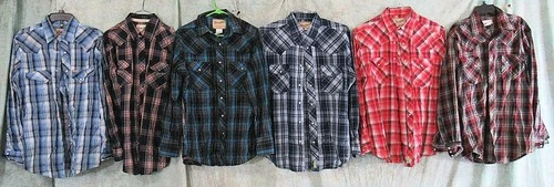 6 MENS MEDIUM PEARL SNAP LONG SLEEVE COWBOY WESTERN SHIRTS LOT WRANGLER*RAFTER C
