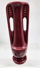 Vintage Shawnee Ceramic Mulberry Double Handled Bud Vase 8" EXC  T3