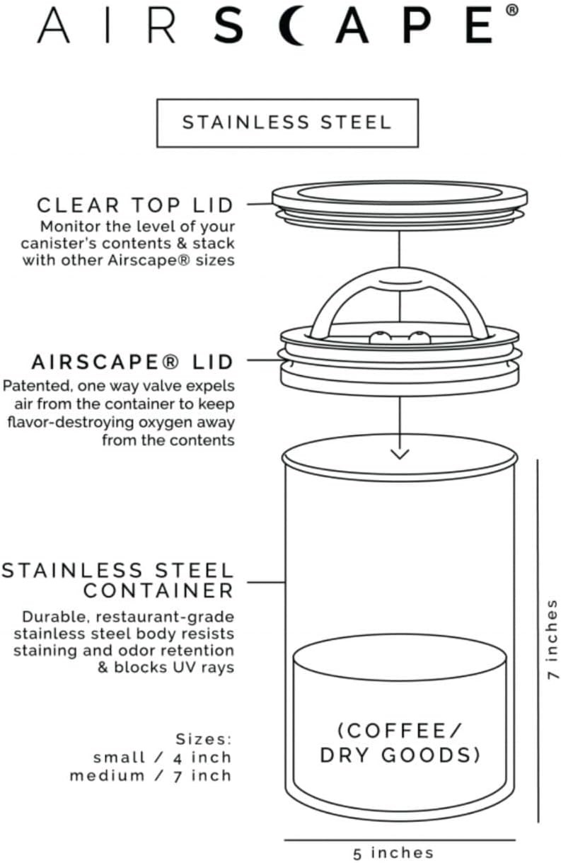 AirScape Planetary Design Stainless Steel Coffee Canister | Food Storage Contain