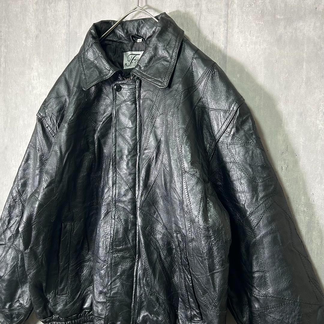 L Size Leather Jacket Grunge Patchwork Stitch Des… - image 3