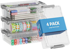 4 Pack Extra Large Pencil Box, Plastic Pencil Case Organizer, Clear Crayon Box M