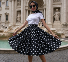1950s Vintage Retro Rockabilly circle Skirt Black/White Polka dot choice of size