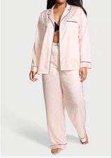 Victoria's Secret Women's Satin Pajama Set Pink VS Logo Satin Rhinestone XXL NWT