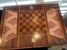 Vintage Marquetry Inlaid Wood Folding Chess B...