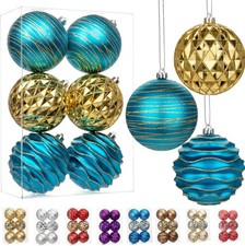 4.3" Large Christmas Balls Ornaments Set of 6, Shatterproof Plastic Ornaments fo