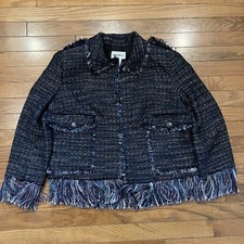 For The Republic Tweed Fringe Jacket Womens Size 8 Navy Multi Blazer