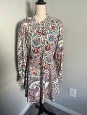 Sezane Women's Caprice White Patterned Button Down Long Sleeve Dress Size 40