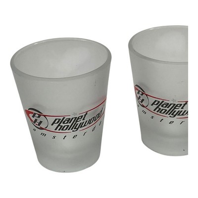 2x Planet Hollywood Amsterdam Milchglas Schnapsglas Gläser 6 cm hoch sehr guter Zustand