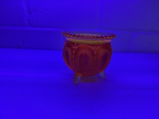 GLOWS RARE VTG Degenhart Amberina Glass Gypsy Pot Toothpick Holder