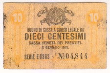 1918 Italy 10 Centesimi 04844 Paper Money Banknotes Currency