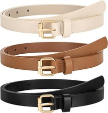 3 Pack Women Skinny Leather Belt for Jeans Pants Dress Ladies Thin Waist Belt...