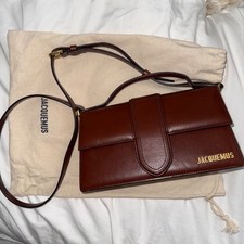 Authentic Jacquemus Dark Brown Leather Le Grand Bambino Top-Handle Shoulder Bag