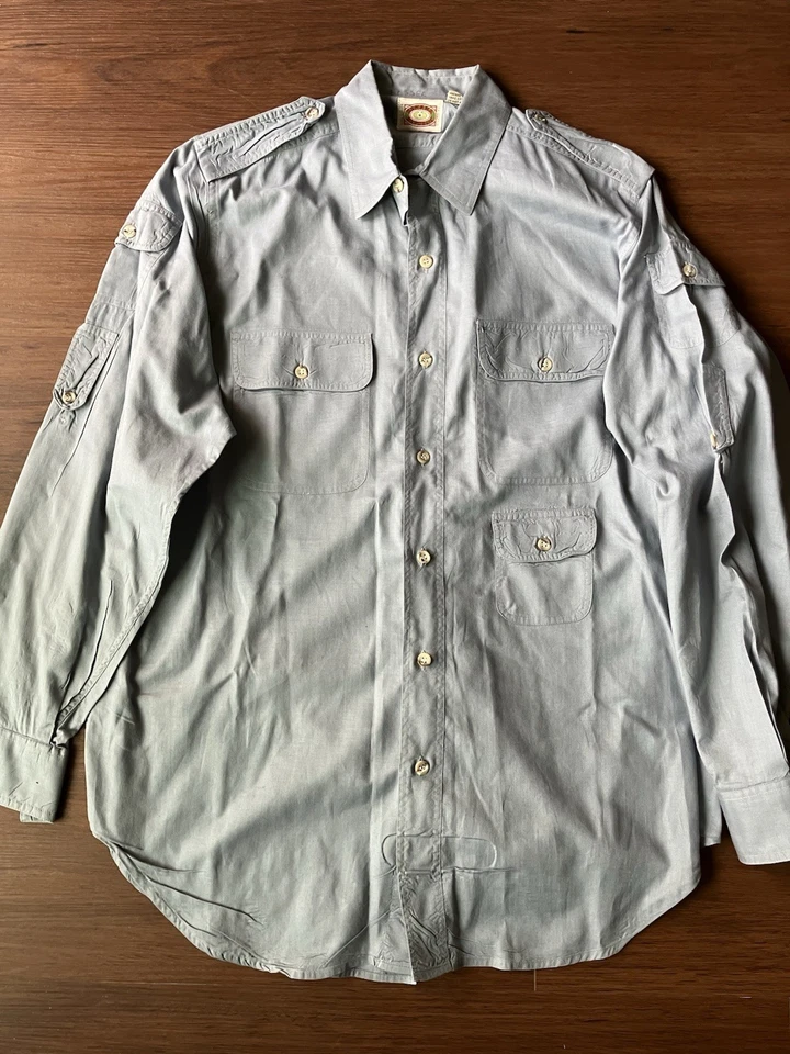 Vintage Banana Republic Safari Travel Shirt M Gray Utility Pockets Mill Valley - Image 2 of 4