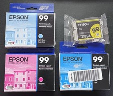 Genuine Epson 99 Light Cyan Cyan Magenta Yellow Ink Cartridges Lot Of 4 NEW OB