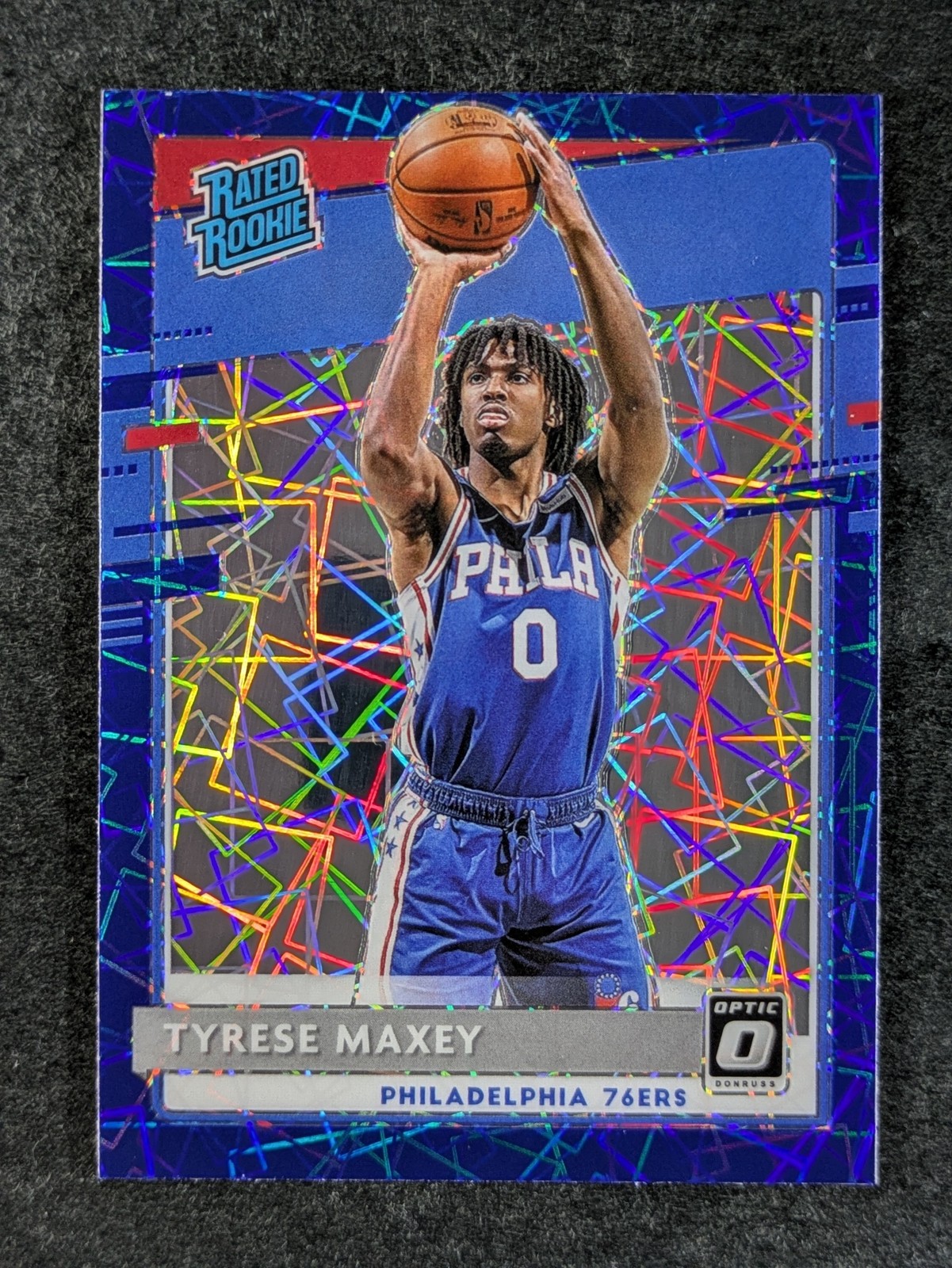 2020-21 Panini Donruss Optic TYRESE MAXEY Rookie RC Blue Velocity Prizm #171