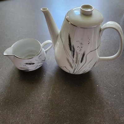 Easterling Ceres Coupe Germany Coffee Pot & Creamer Gray Wheat Mid Century Set