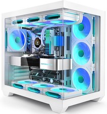 White PC Case, ATX Gaming PC Case with 7 PWM ARGB Fans Pre-Installed,Type-C Full