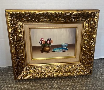 VTG V. Weley Dutch Art Signed Still Life Oil Painting Ornate Frame - Linen Lined