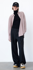 Zara Tuck Wide Trousers Women's Dress Pants Black M 30 x 28.5 High Rise Slacks