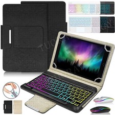 Universal Bluetooth Keyboard Leather Case Mouse For 10 10.1" iPad Android Tablet