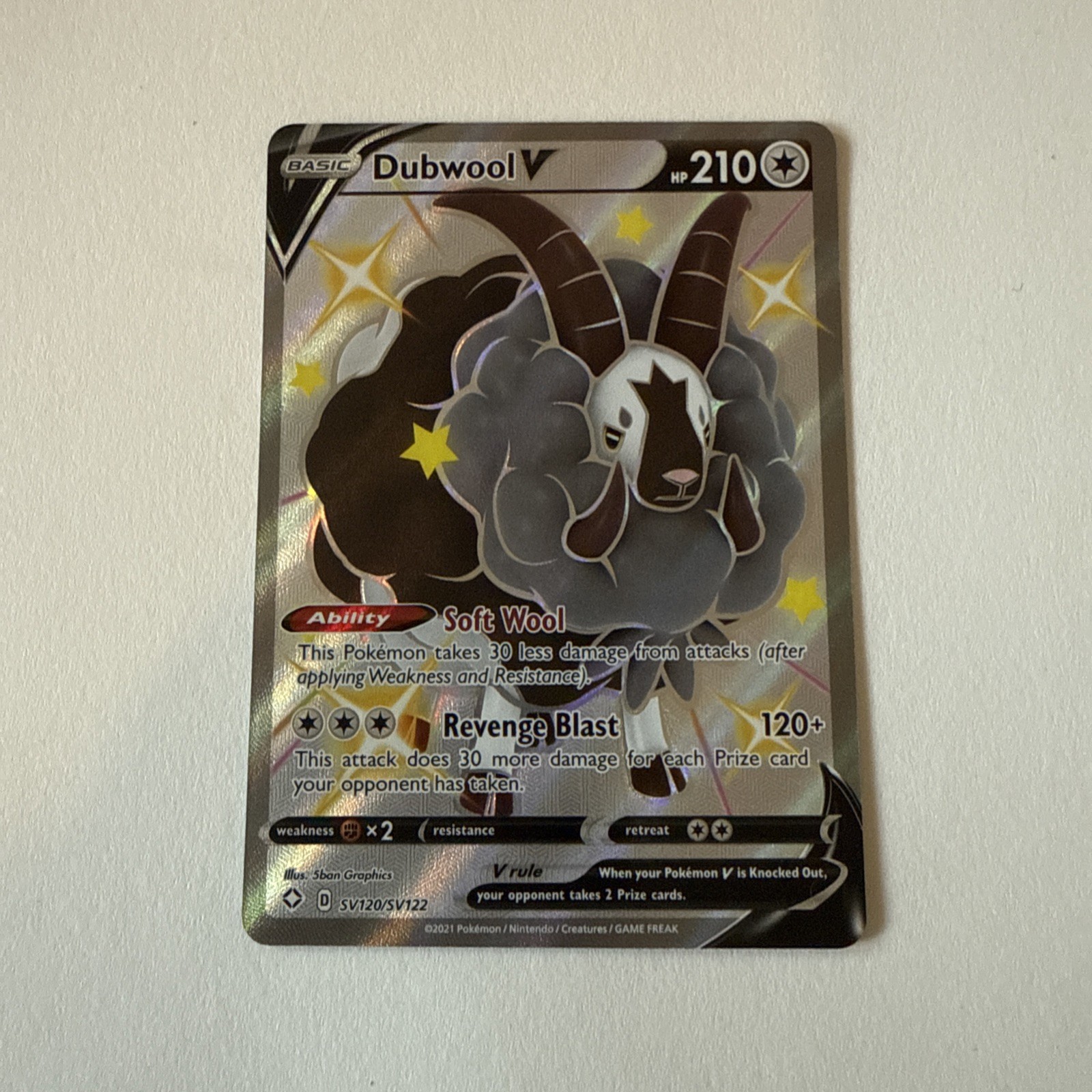 Shiny Dubwool V Pokemon Card SV120/SV122 Shining Fates Shiny Vault Ungraded NM