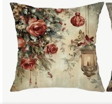Ornament Floral Vintage Christmas Throw Pillow Cover Winter Holiday Home Decor
