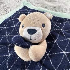 Lullaby Lane Teddy Bear Lovey Plush Security Blanket Navy Turquoise Jan 2022