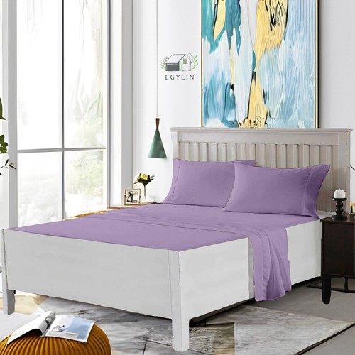Luxus Bettlaken Set superweich ägyptische Baumwolle angebracht Wasserbett Lavendel massiv - Bild 2 von 8