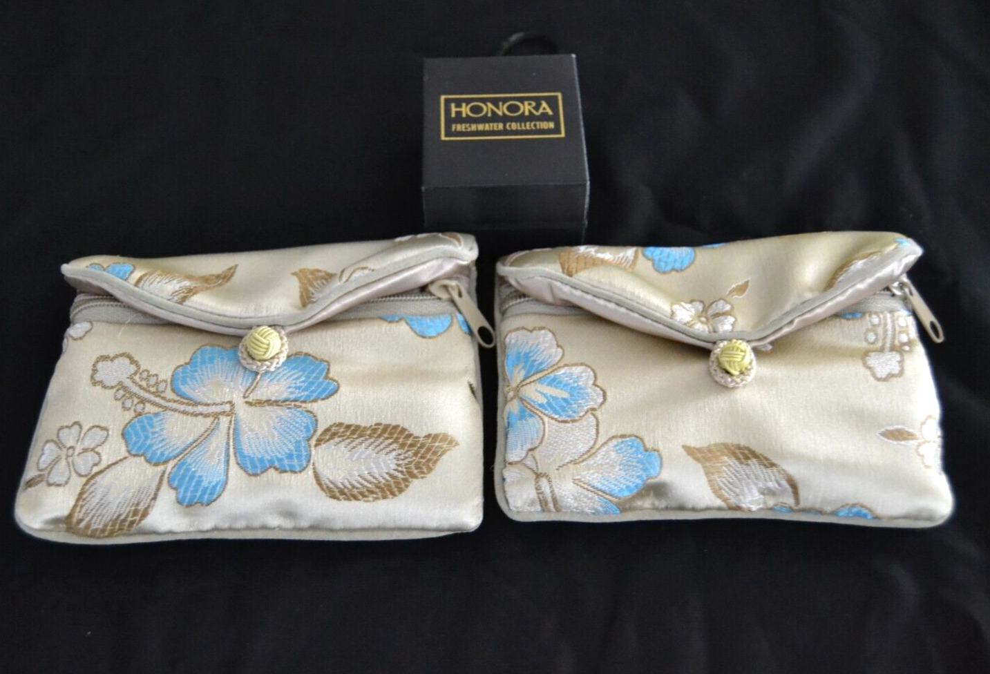 Gold Chain Box Pattern HONORA COLLECTION 2 Jewelry Pouches 1 EARRING Box PEARL Organizers Lot ...