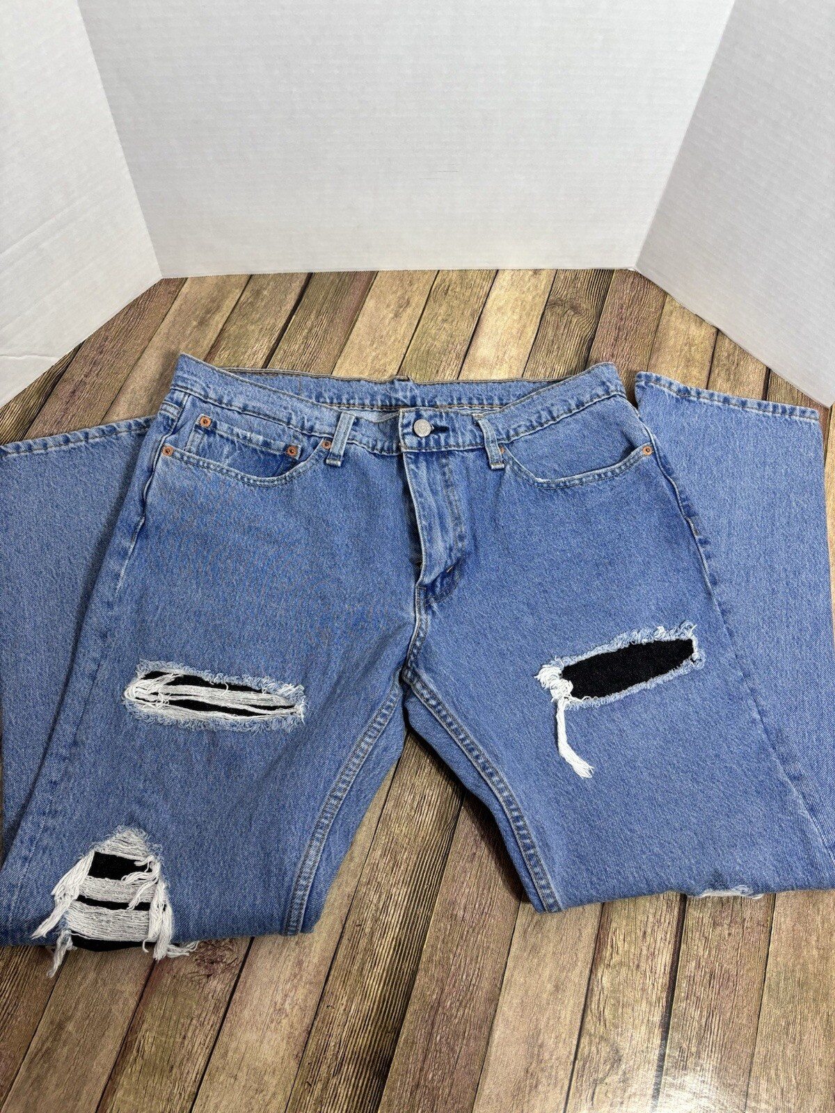 Levis 511 Jeans Mens 36x30 Blue Distressed Slim Fit Straight Leg