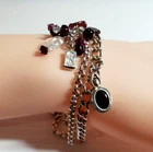 Sterling Silver Garnet Gemstone Charm Bracelet 2-Strand Dangle Design 20.2g